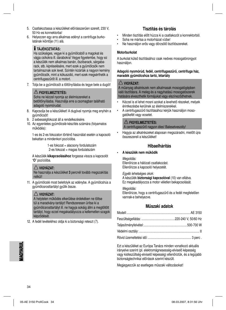 CLATRONIC AE 3150 PROFI COOK User Manual | Page 34 / 42