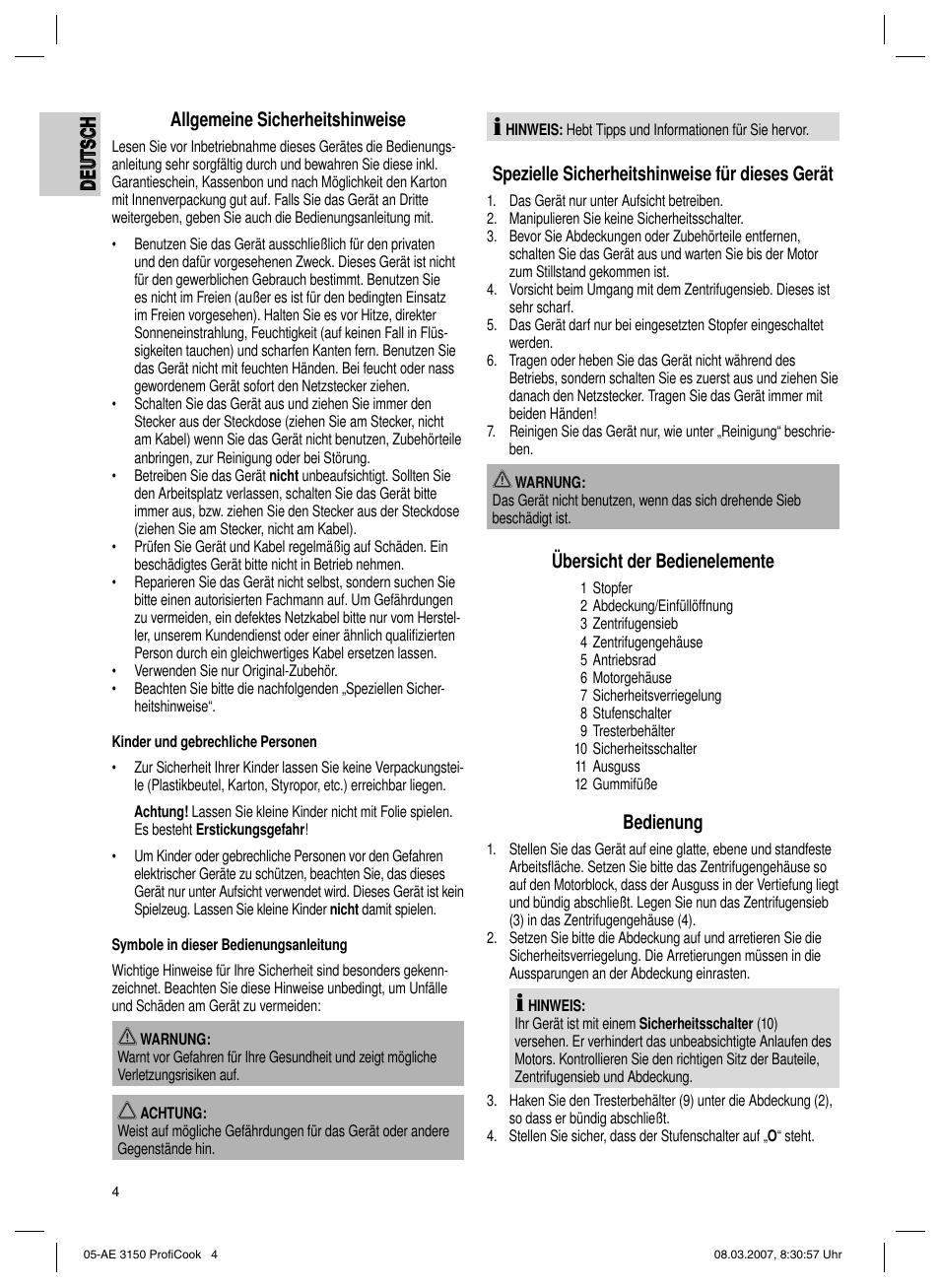 CLATRONIC AE 3150 PROFI COOK User Manual | Page 4 / 42