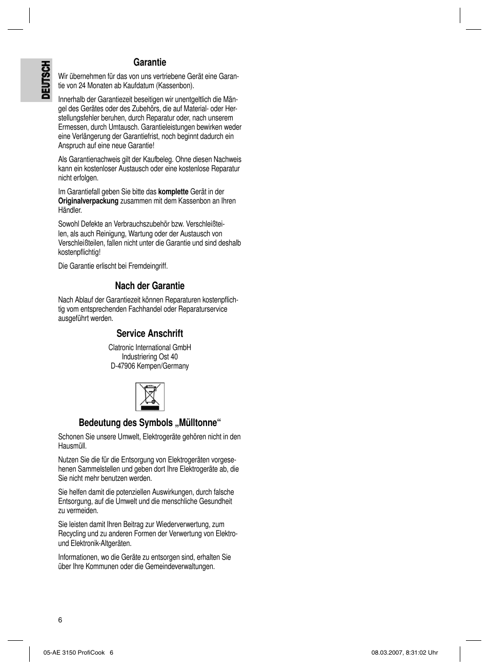 CLATRONIC AE 3150 PROFI COOK User Manual | Page 6 / 42