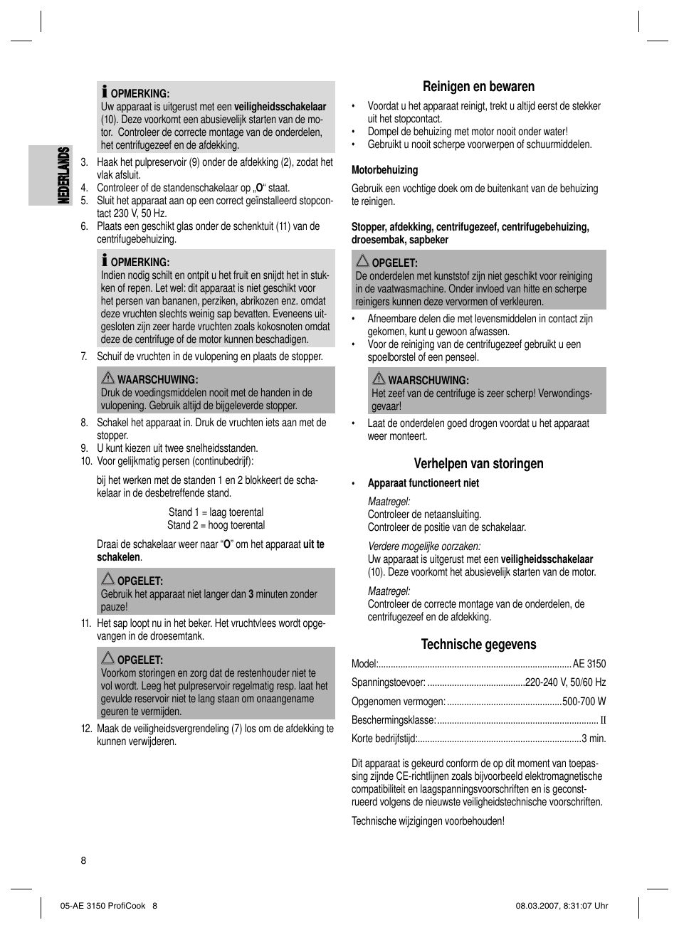 CLATRONIC AE 3150 PROFI COOK User Manual | Page 8 / 42