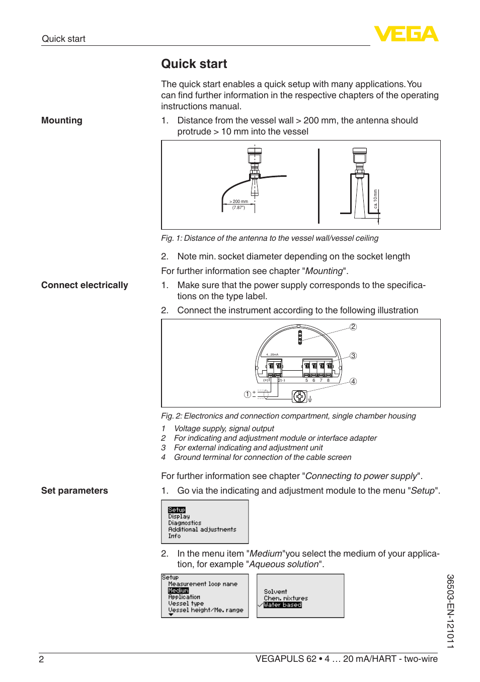 Quick start | VEGA VEGAPULS 62 (≥ 2.0.0 - ≥ 4.0.0) 4 … 20 mA_HART - two-wire User Manual | Page 2 / 84