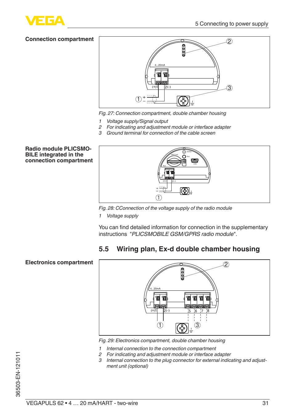 5 wiring plan, ex-d double chamber housing | VEGA VEGAPULS 62 (≥ 2.0.0 - ≥ 4.0.0) 4 … 20 mA_HART - two-wire User Manual | Page 31 / 84