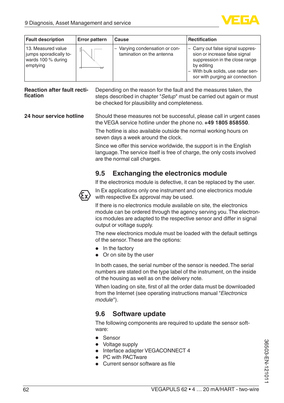 5 exchanging the electronics module, 6 software update | VEGA VEGAPULS 62 (≥ 2.0.0 - ≥ 4.0.0) 4 … 20 mA_HART - two-wire User Manual | Page 62 / 84