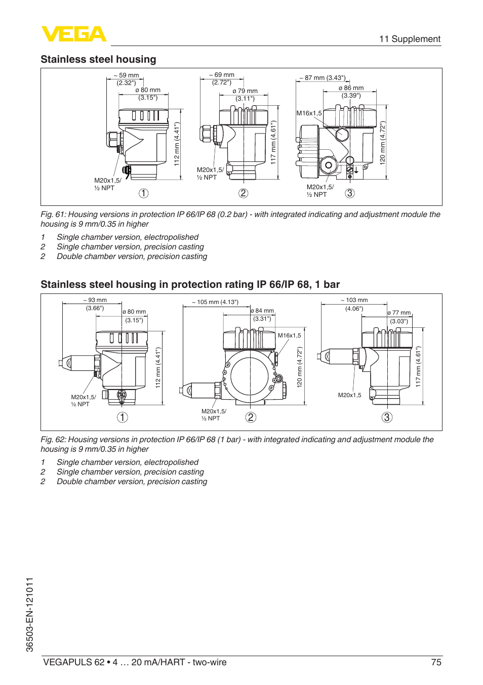 Stainless steel housing | VEGA VEGAPULS 62 (≥ 2.0.0 - ≥ 4.0.0) 4 … 20 mA_HART - two-wire User Manual | Page 75 / 84