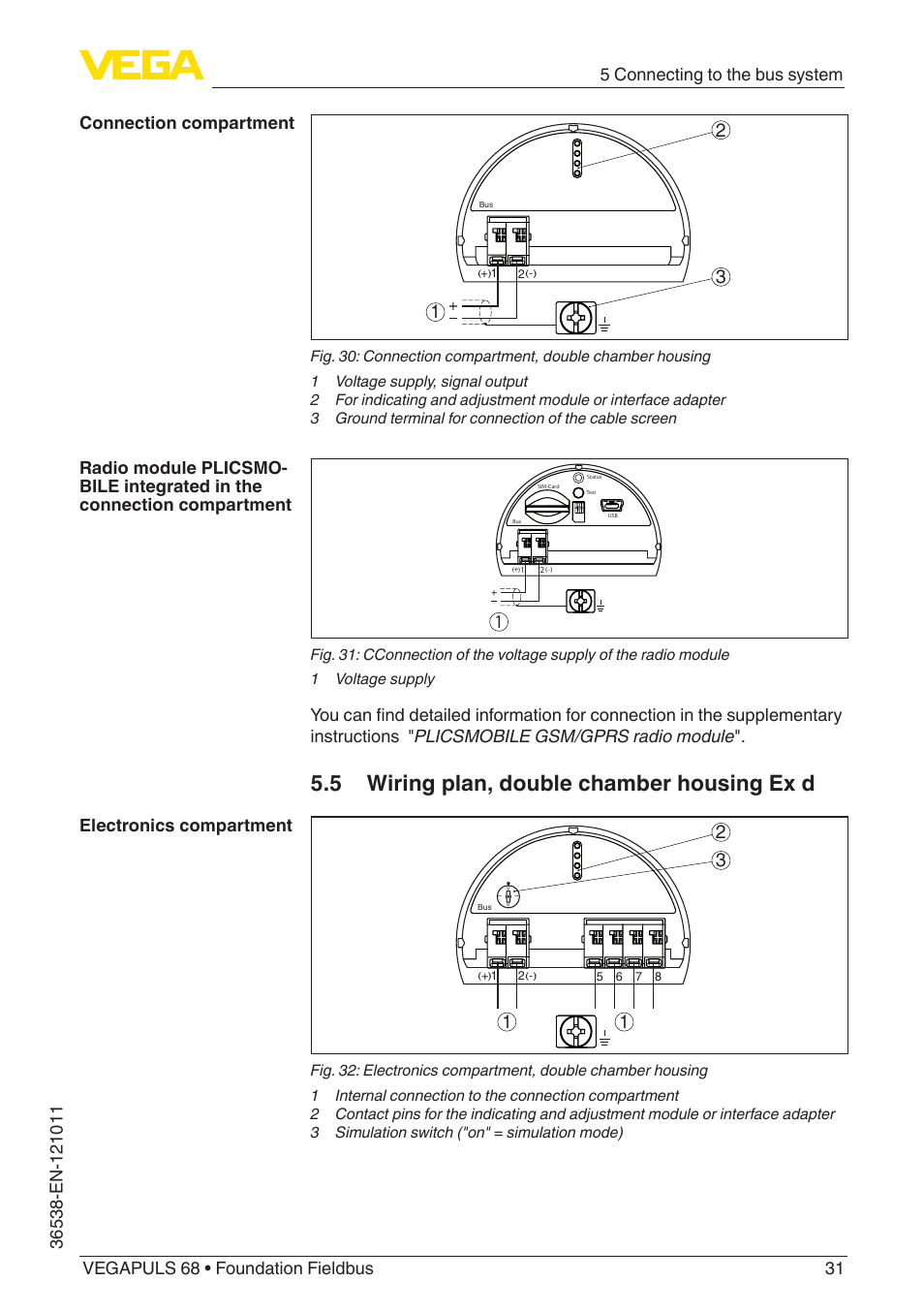 5 wiring plan, double chamber housing ex d | VEGA VEGAPULS 68 (≥ 2.0.0 - ≥ 4.0.0) Foundation Fieldbus User Manual | Page 31 / 88