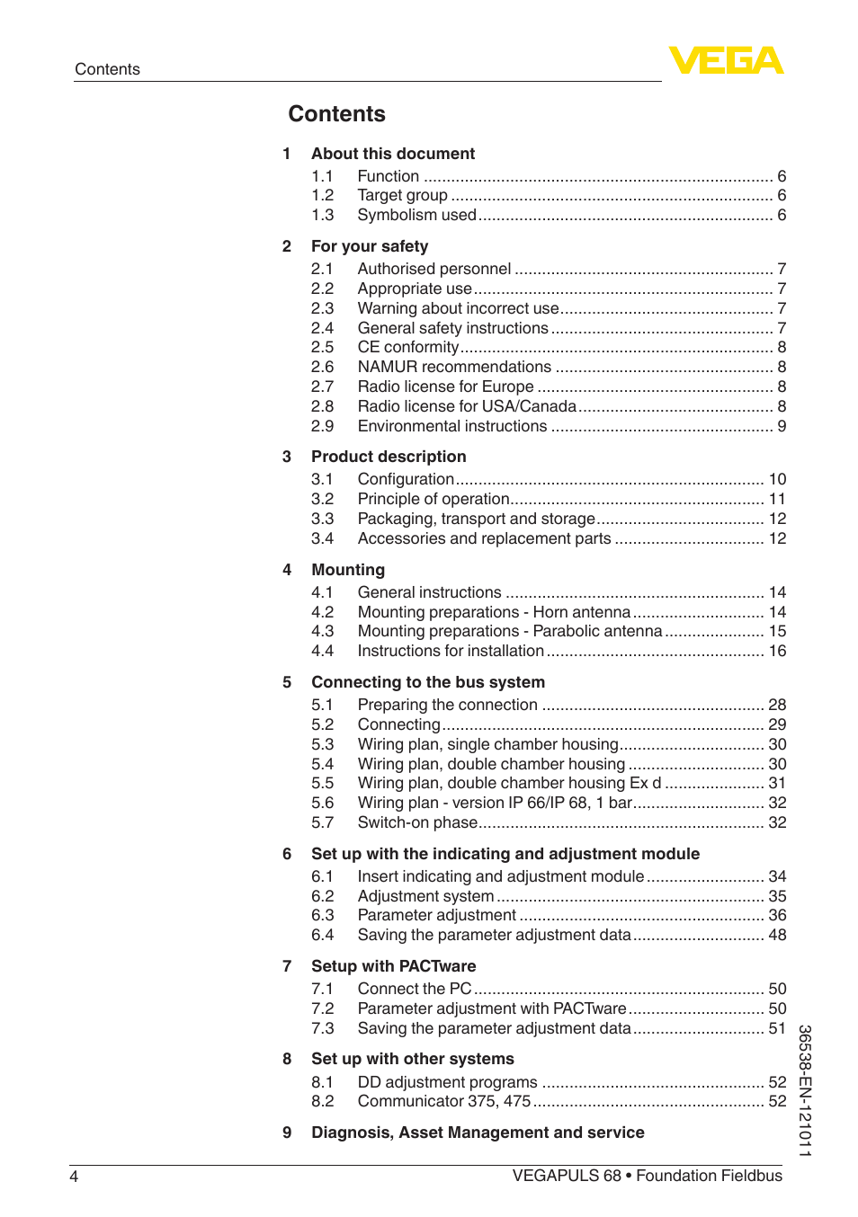 VEGA VEGAPULS 68 (≥ 2.0.0 - ≥ 4.0.0) Foundation Fieldbus User Manual | Page 4 / 88