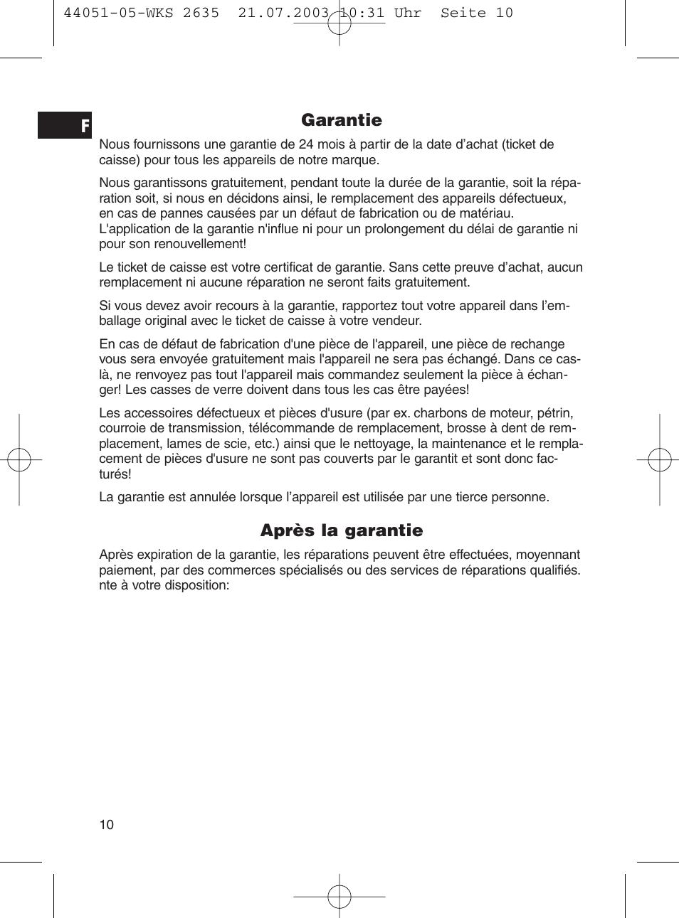Garantie, Après la garantie | CLATRONIC CB 1241 User Manual | Page 10 / 39