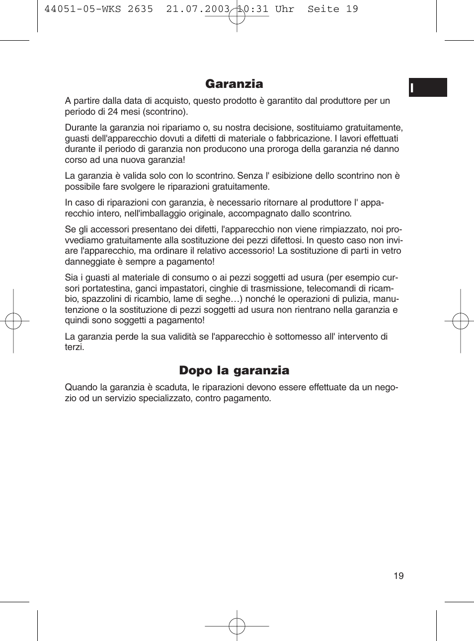 Garanzia, Dopo la garanzia | CLATRONIC CB 1241 User Manual | Page 19 / 39