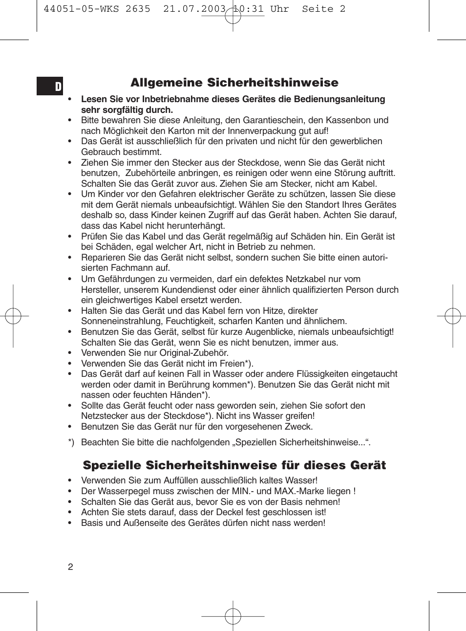 Allgemeine sicherheitshinweise, Spezielle sicherheitshinweise für dieses gerät | CLATRONIC CB 1241 User Manual | Page 2 / 39