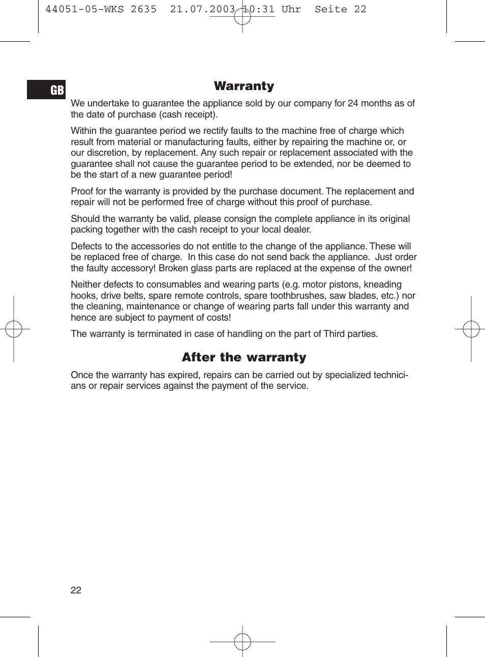 Warranty, After the warranty | CLATRONIC CB 1241 User Manual | Page 22 / 39