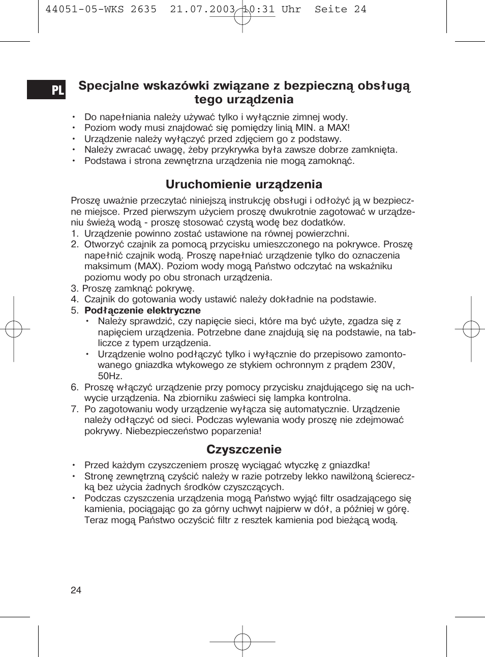 Uruchomienie urządzenia, Czyszczenie | CLATRONIC CB 1241 User Manual | Page 24 / 39