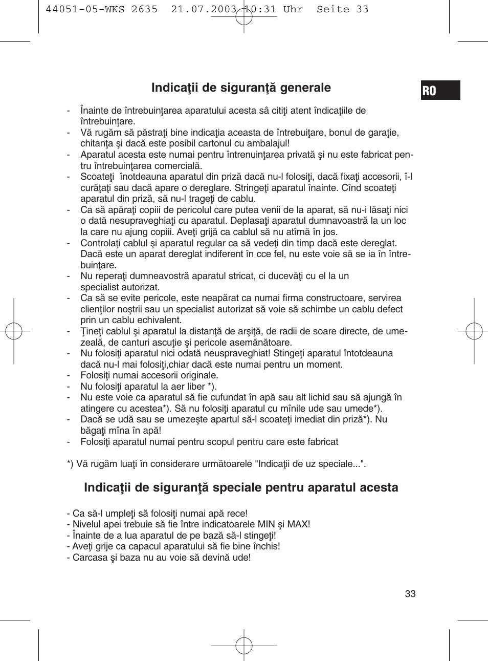 Indicaﬂii de siguranﬂæ generale | CLATRONIC CB 1241 User Manual | Page 33 / 39