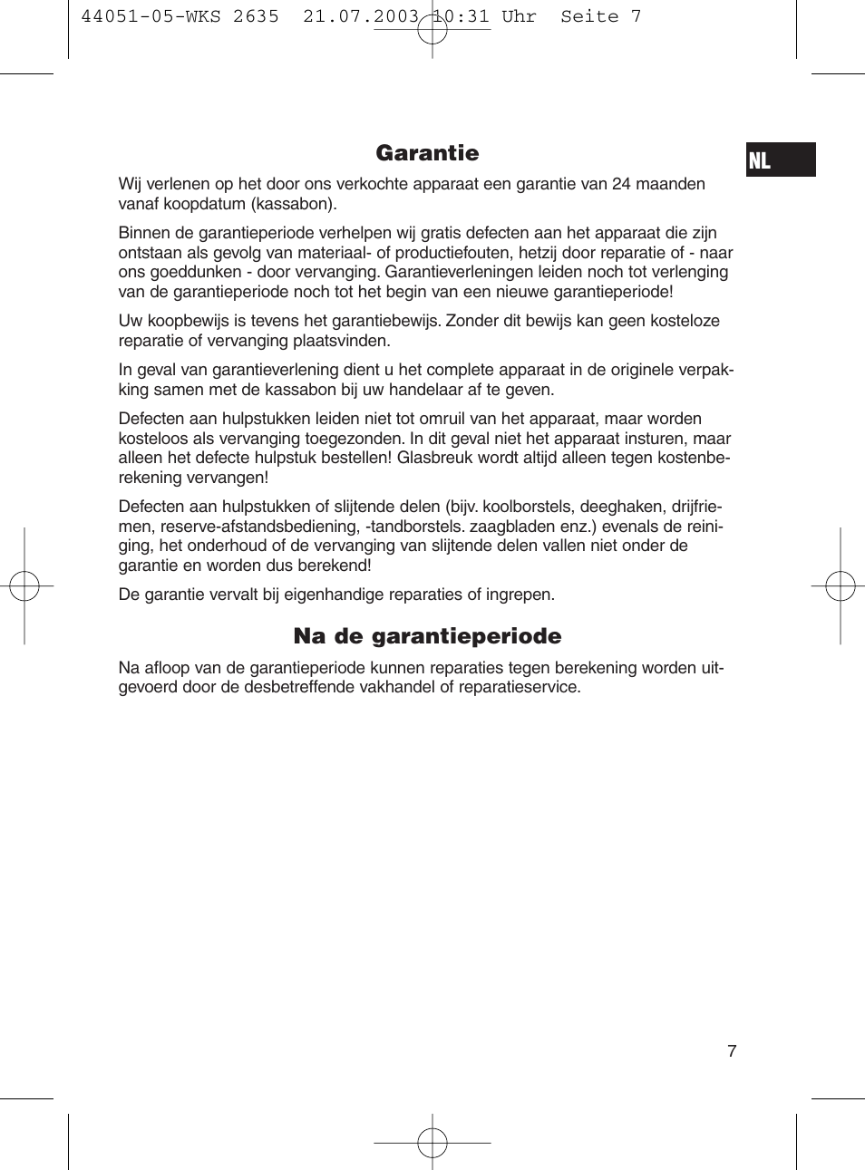 Garantie, Na de garantieperiode | CLATRONIC CB 1241 User Manual | Page 7 / 39