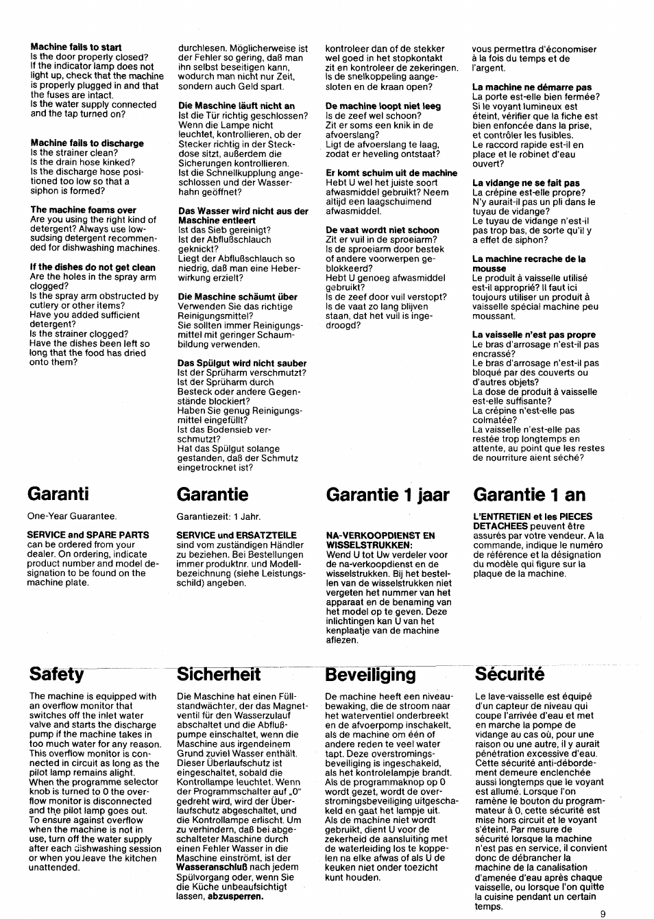 Garanti, Garantie, Beveiliging | Sécurité, Garantie 1 jaar garantie 1 an, Icr^éif | KING BD 461 User Manual | Page 9 / 12