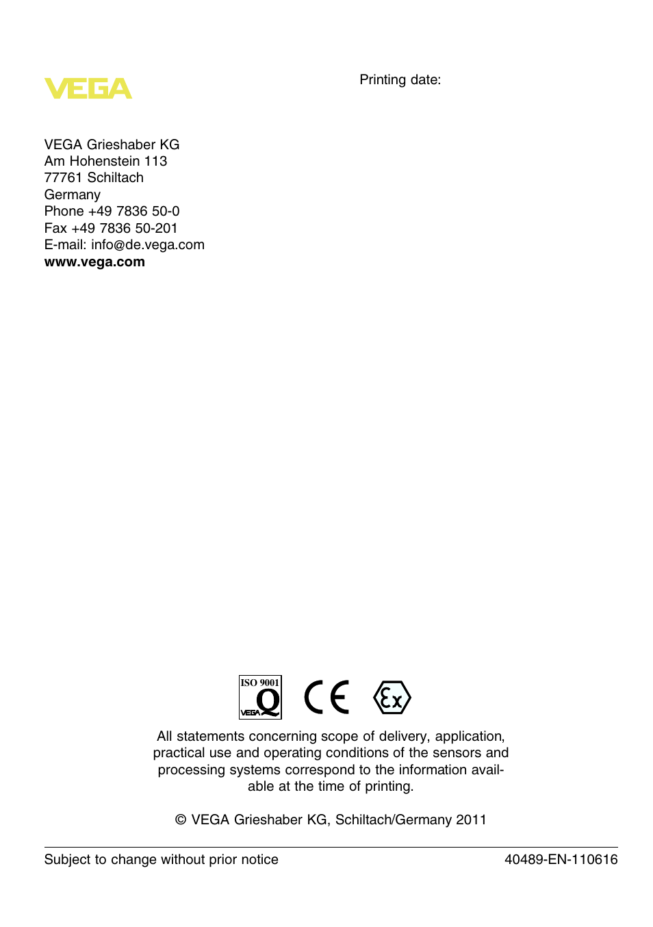 VEGA B61-300 FI User Manual | Page 20 / 20