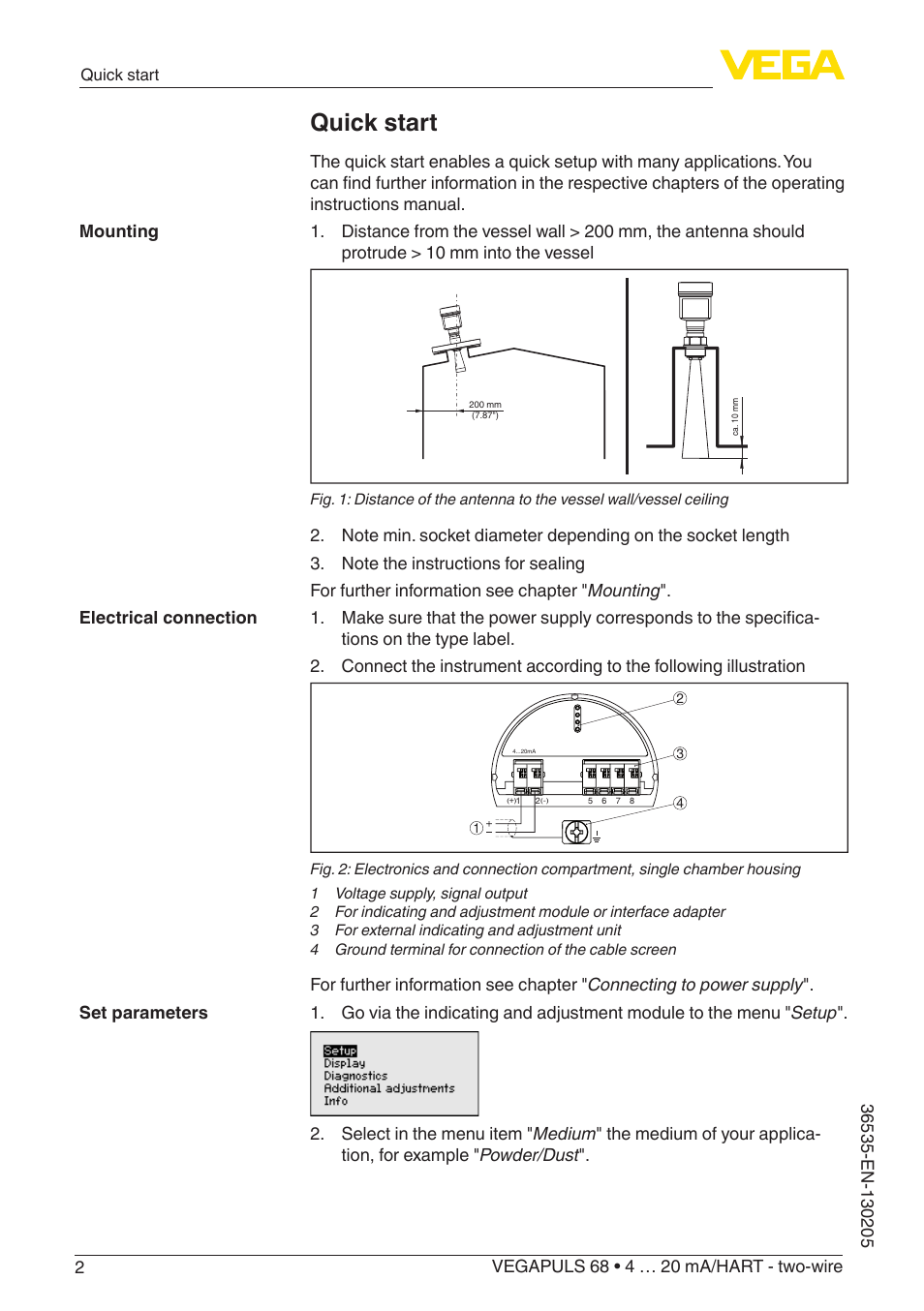 Quick start | VEGA VEGAPULS 68 (≥ 2.0.0 - ≥ 4.0.0) 4 … 20 mA_HART - two-wire User Manual | Page 2 / 84