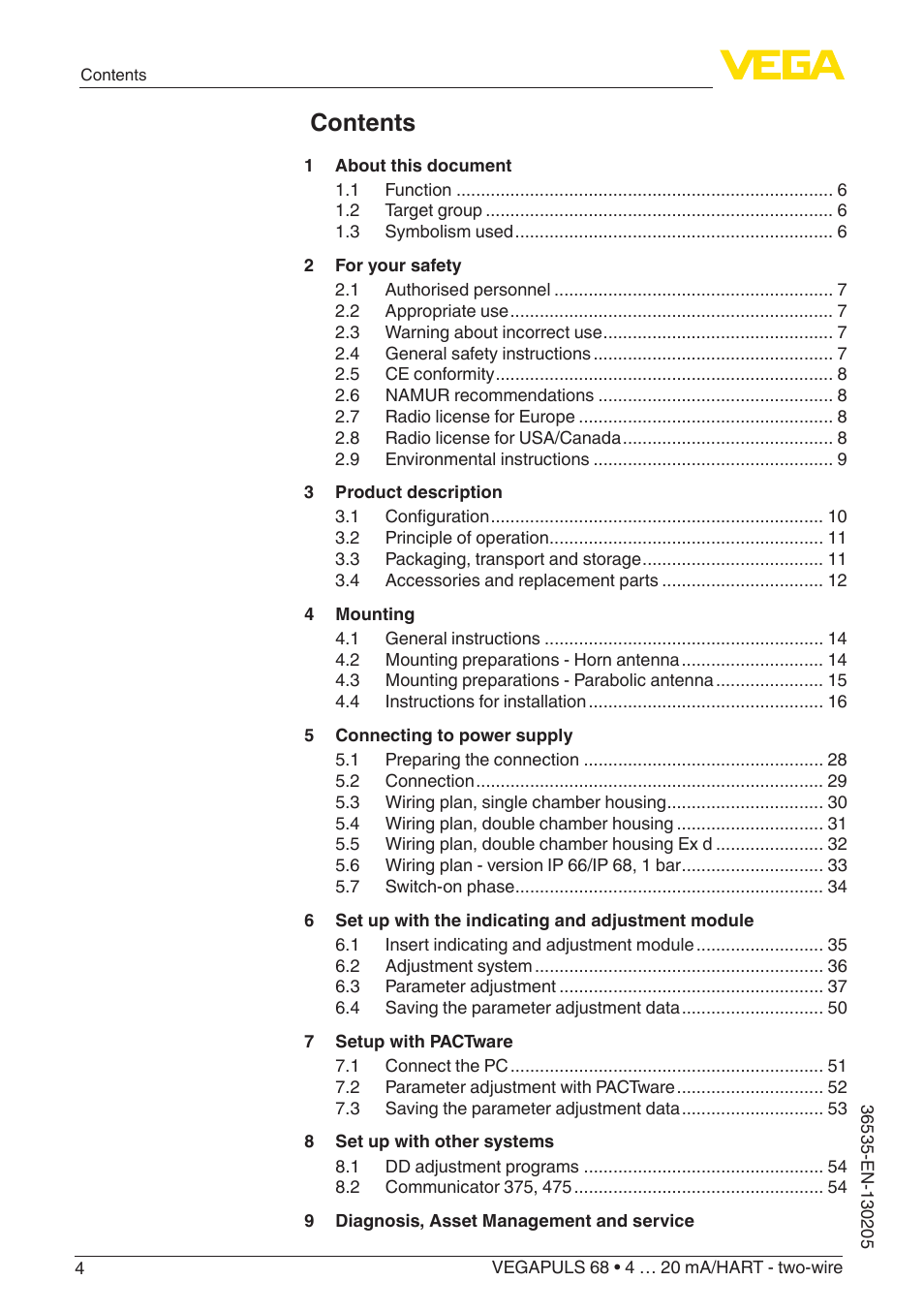 VEGA VEGAPULS 68 (≥ 2.0.0 - ≥ 4.0.0) 4 … 20 mA_HART - two-wire User Manual | Page 4 / 84