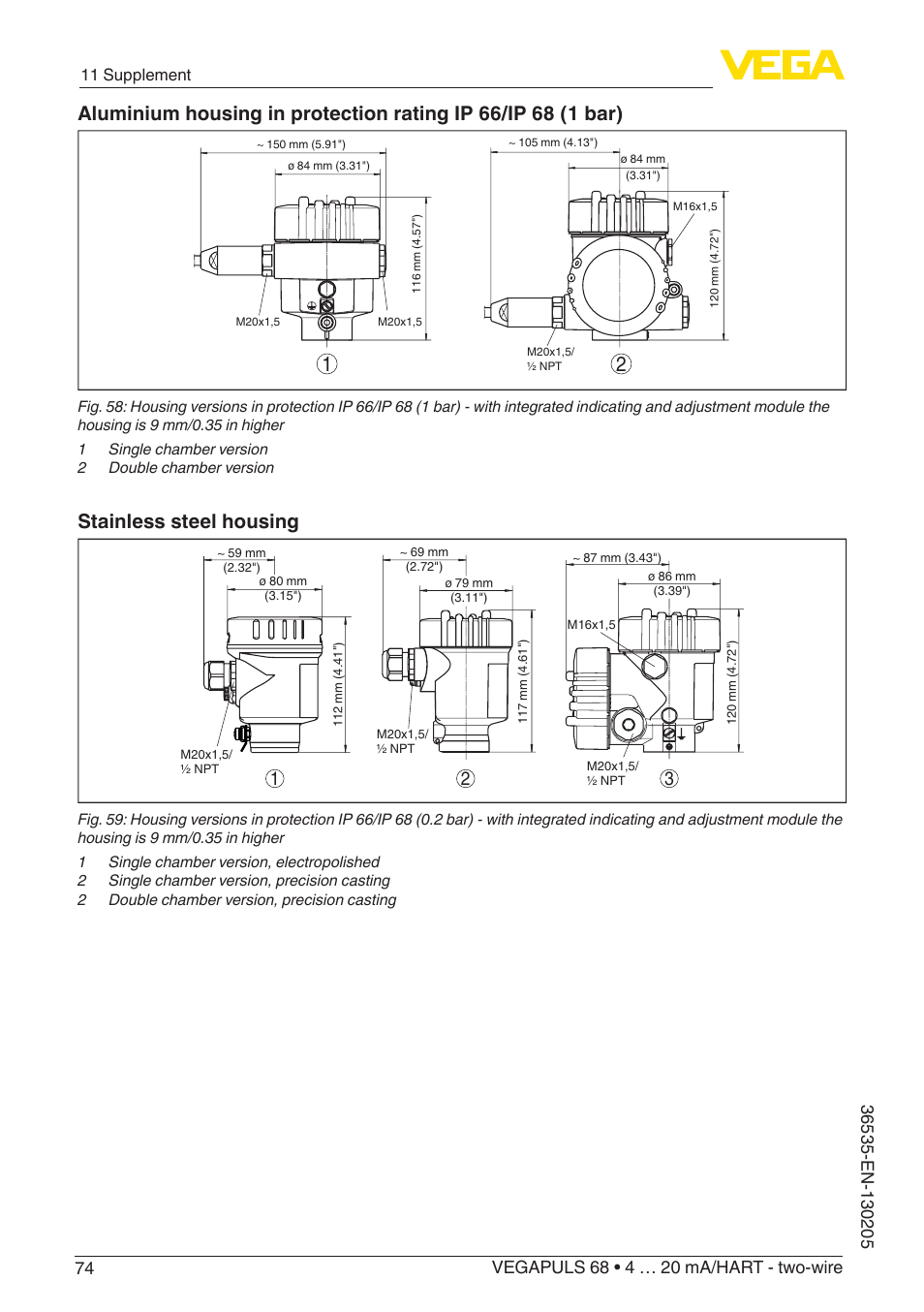 Stainless steel housing | VEGA VEGAPULS 68 (≥ 2.0.0 - ≥ 4.0.0) 4 … 20 mA_HART - two-wire User Manual | Page 74 / 84