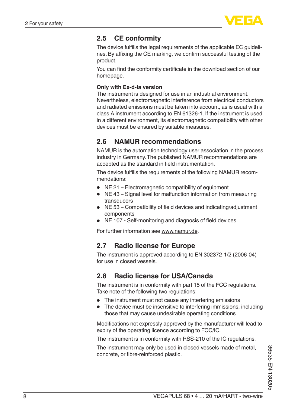 VEGA VEGAPULS 68 (≥ 2.0.0 - ≥ 4.0.0) 4 … 20 mA_HART - two-wire User Manual | Page 8 / 84