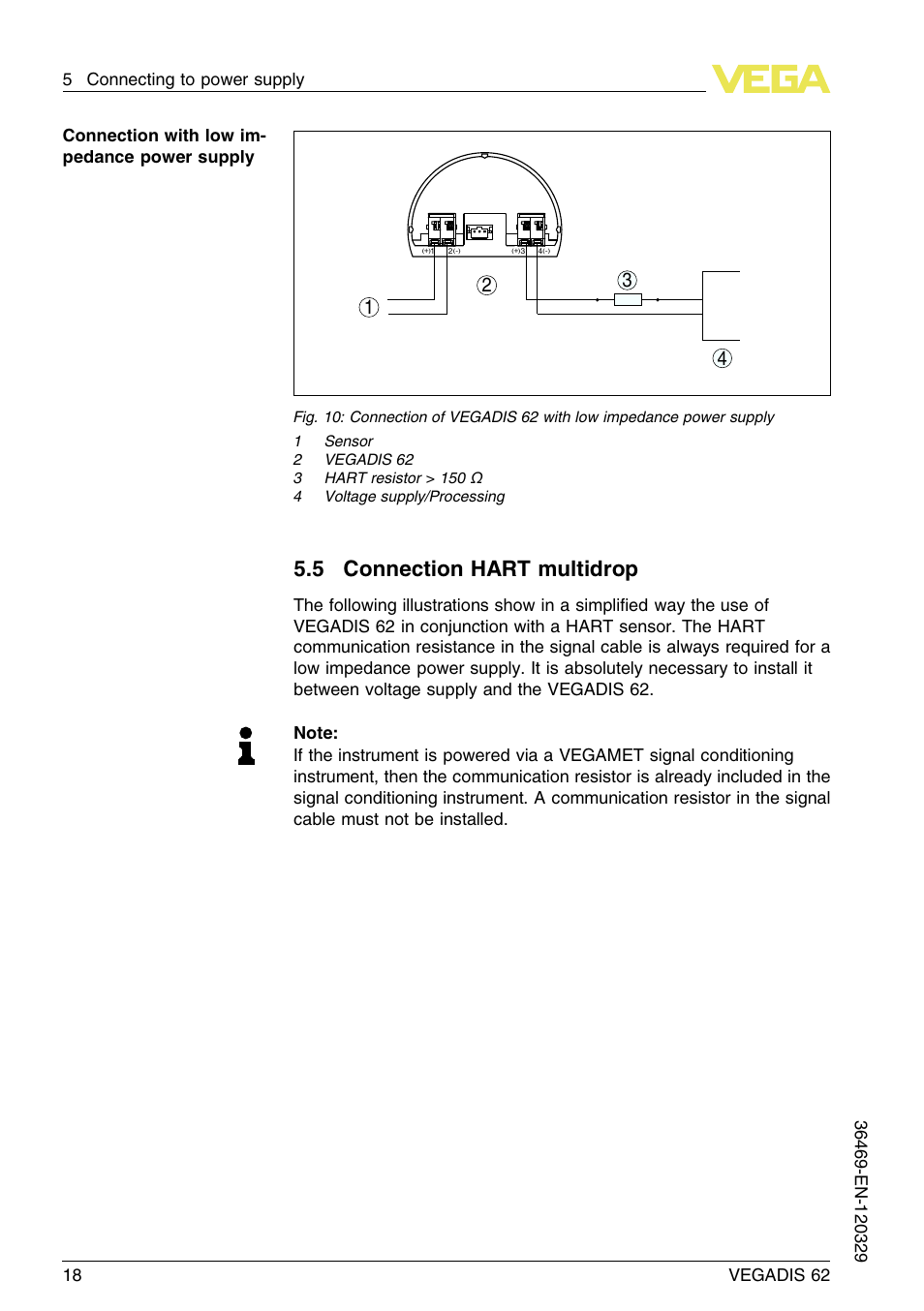 5 connection hart multidrop | VEGA VEGADIS 62 User Manual | Page 18 / 52