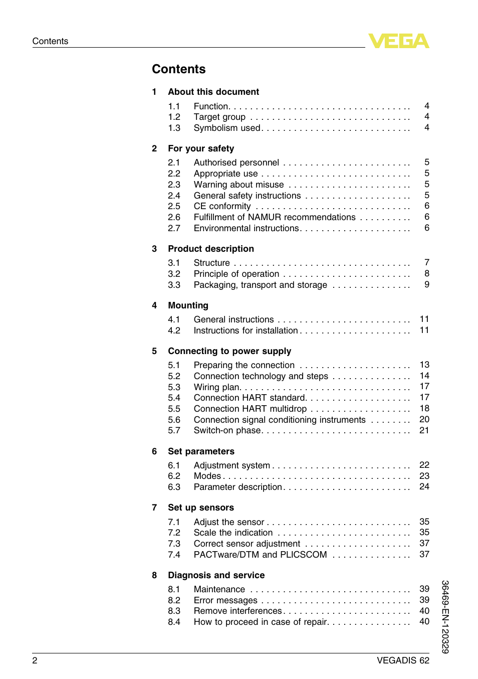 VEGA VEGADIS 62 User Manual | Page 2 / 52
