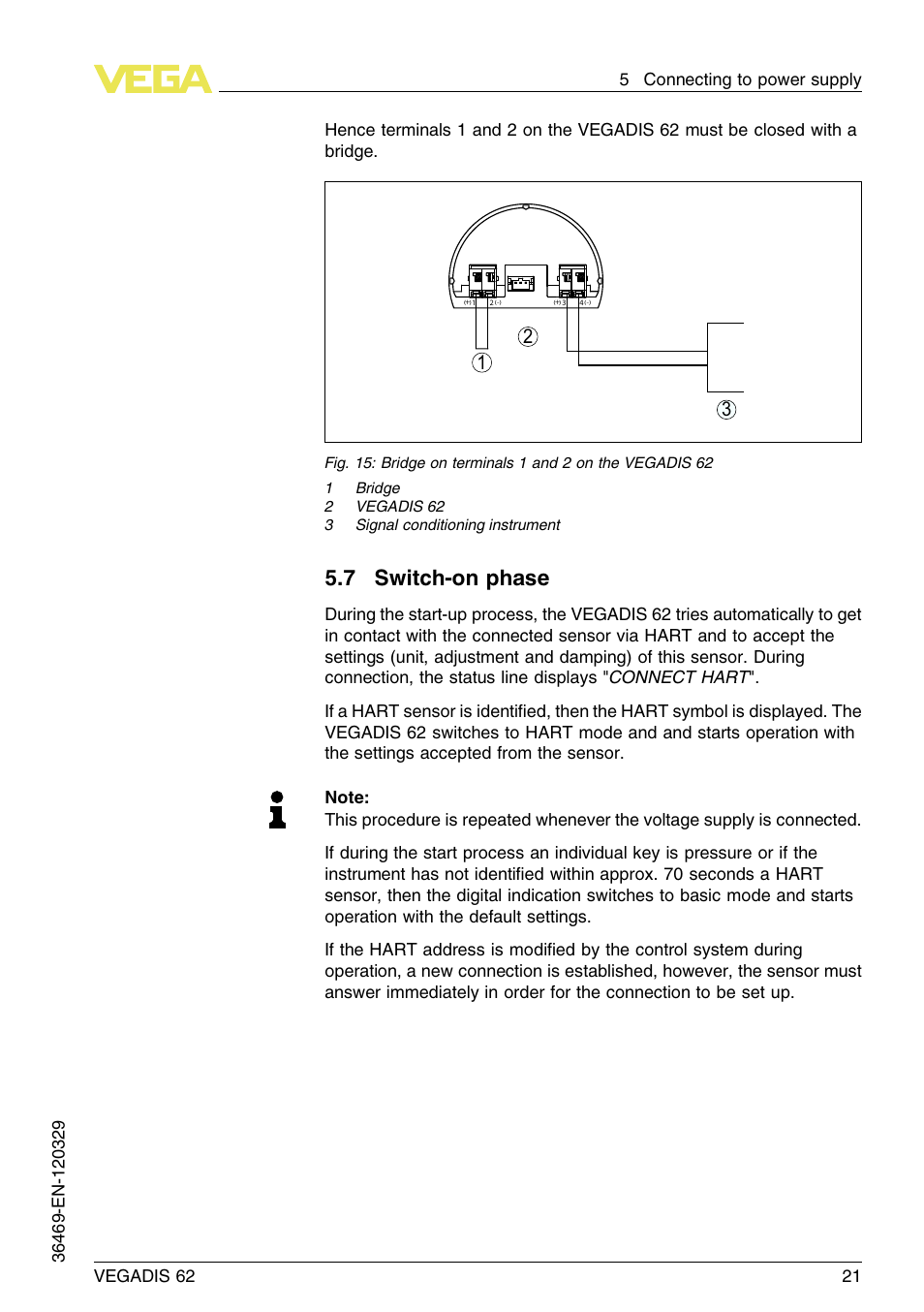7 switch–on phase, 7 switch-on phase | VEGA VEGADIS 62 User Manual | Page 21 / 52