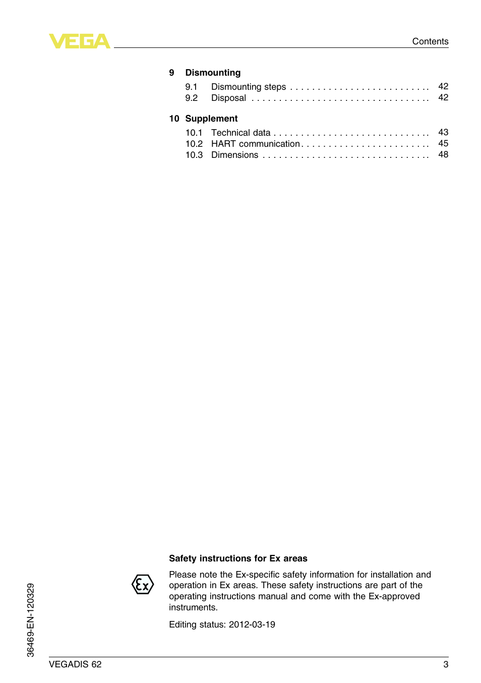 VEGA VEGADIS 62 User Manual | Page 3 / 52