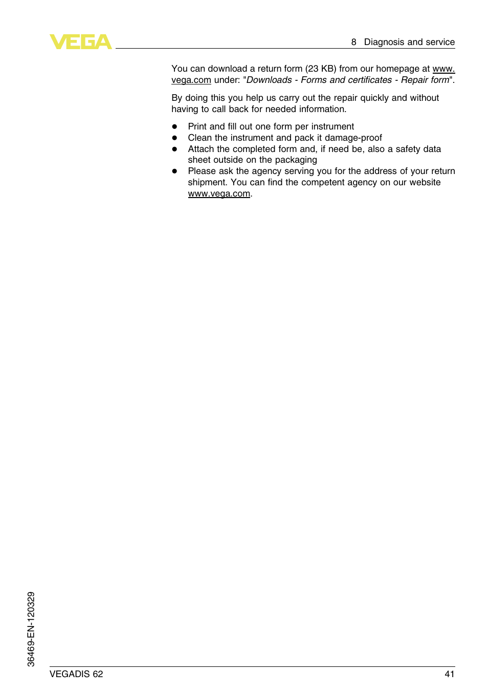 VEGA VEGADIS 62 User Manual | Page 41 / 52