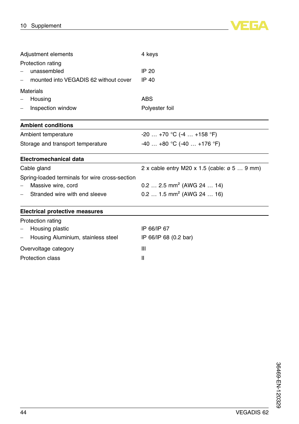 VEGA VEGADIS 62 User Manual | Page 44 / 52