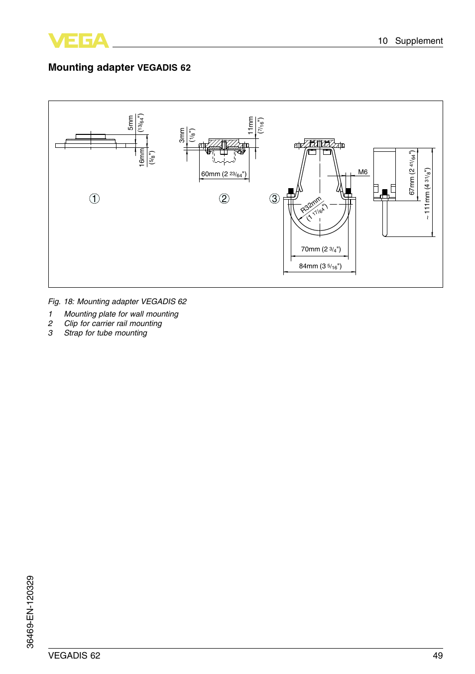 Mounting adapter, Vegadis 62 | VEGA VEGADIS 62 User Manual | Page 49 / 52