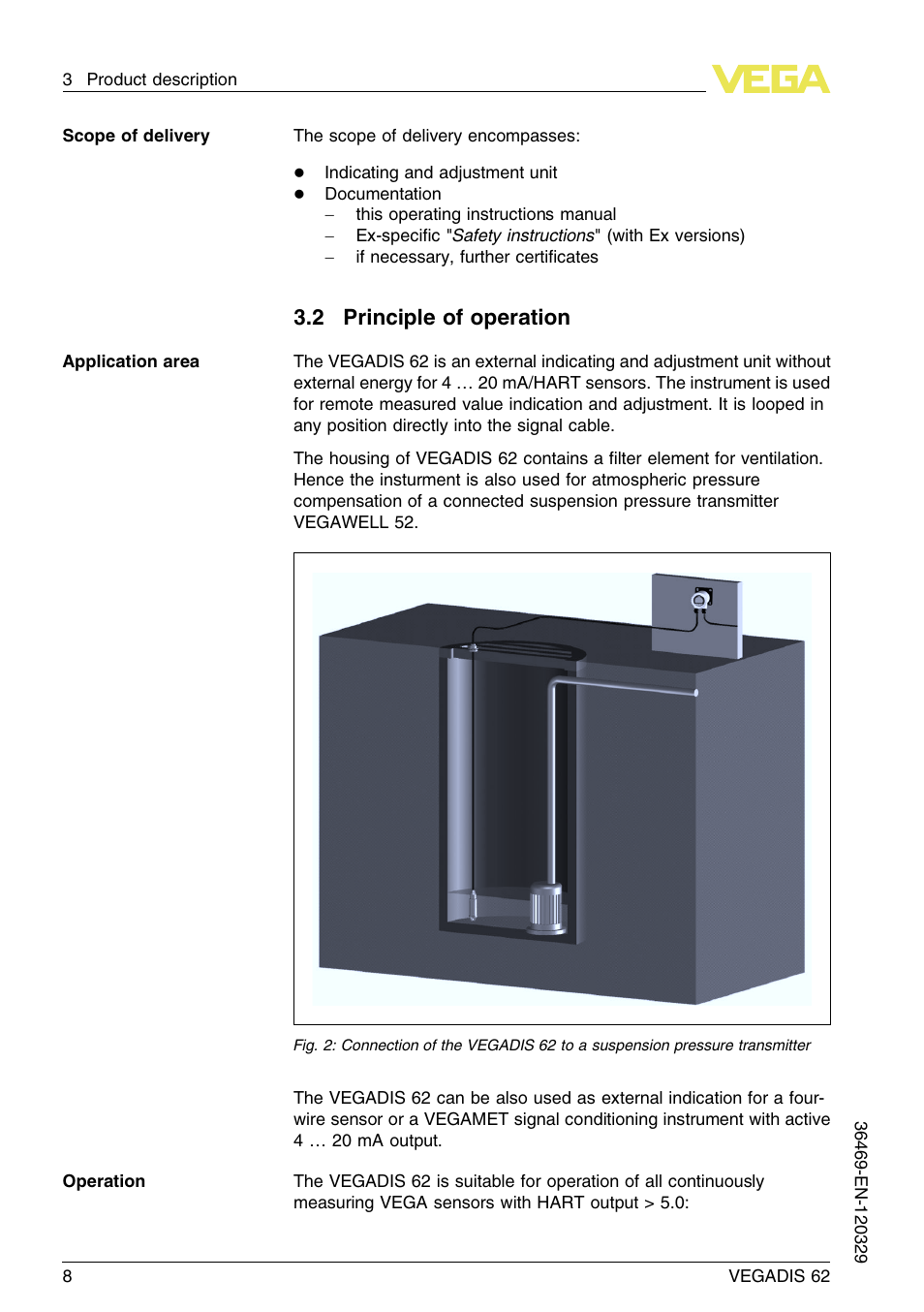 2 principle of operation | VEGA VEGADIS 62 User Manual | Page 8 / 52