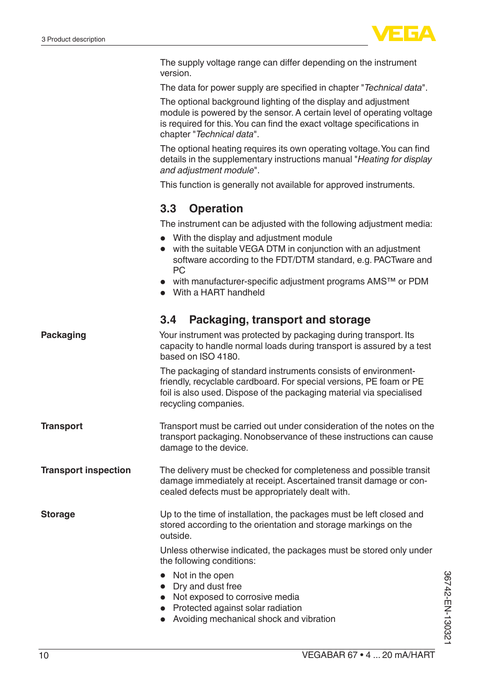 VEGA VEGABAR 67 4 … 20 mA_HART User Manual | Page 10 / 72