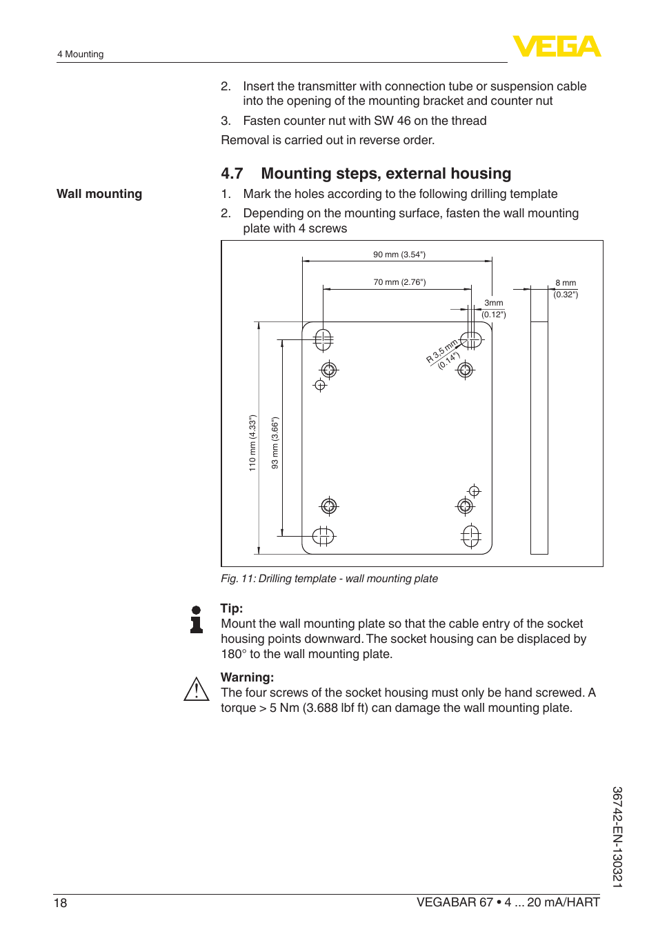 7 mounting steps, external housing | VEGA VEGABAR 67 4 … 20 mA_HART User Manual | Page 18 / 72