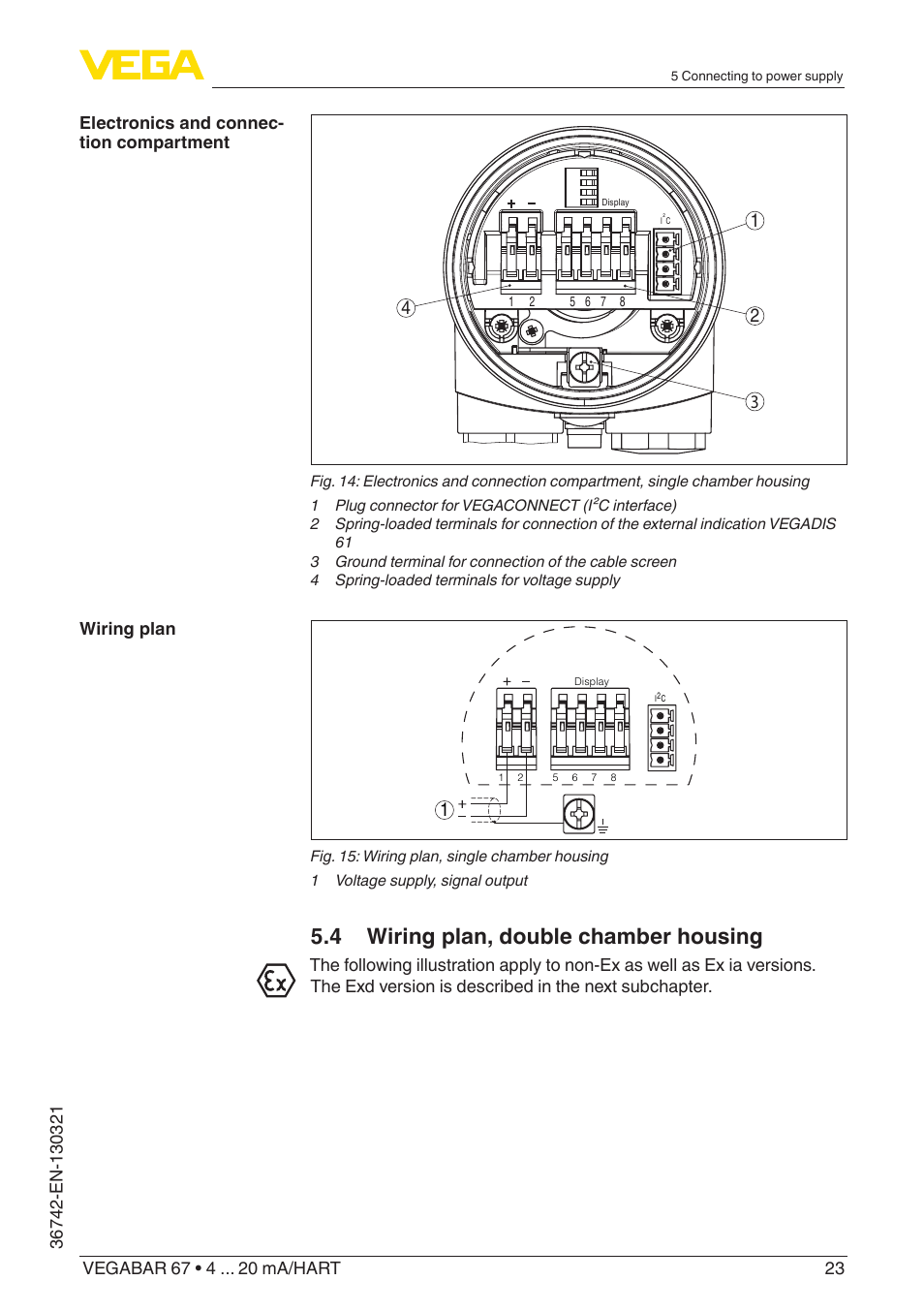 4 wiring plan, double chamber housing | VEGA VEGABAR 67 4 … 20 mA_HART User Manual | Page 23 / 72