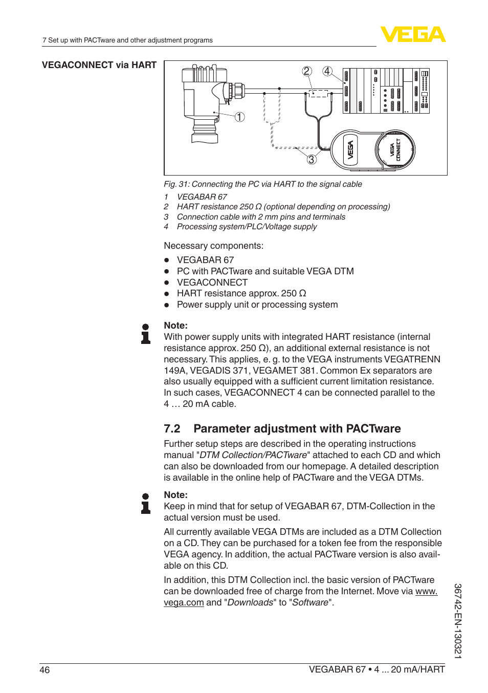 2 parameter adjustment with pactware | VEGA VEGABAR 67 4 … 20 mA_HART User Manual | Page 46 / 72