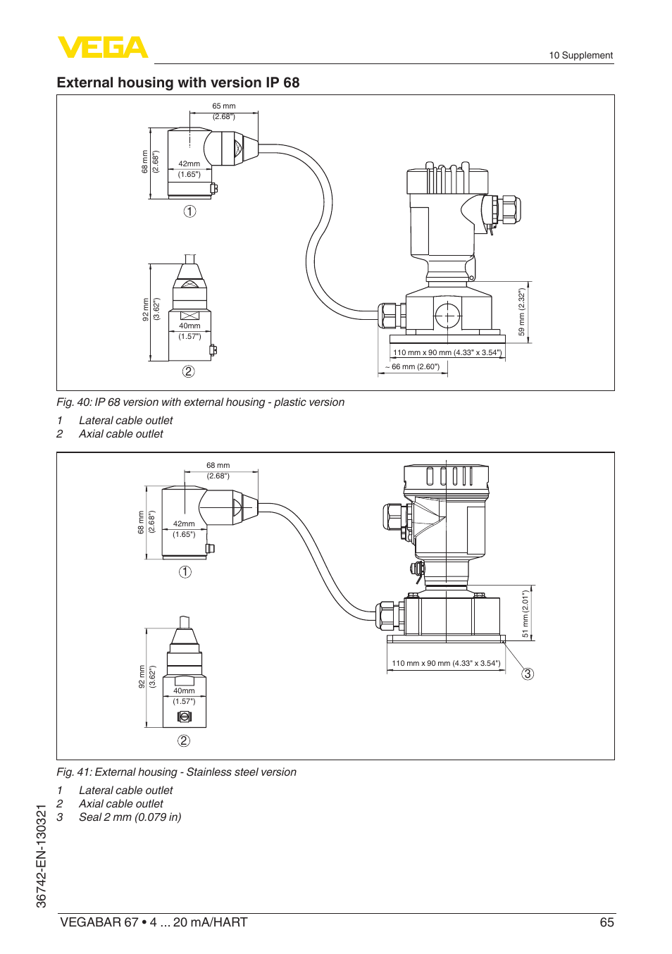 External housing with version ip 68 | VEGA VEGABAR 67 4 … 20 mA_HART User Manual | Page 65 / 72