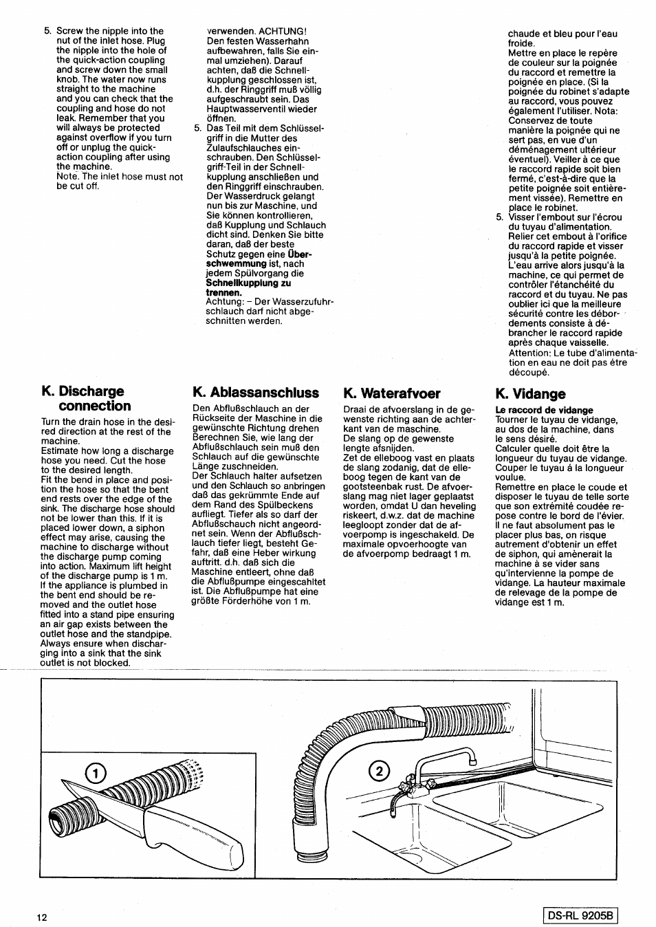 K. discharge connection, K. vidange, Ds-rl 9205b | K. ablassanschluss k. waterafvoer | KING BD 400 User Manual | Page 12 / 12