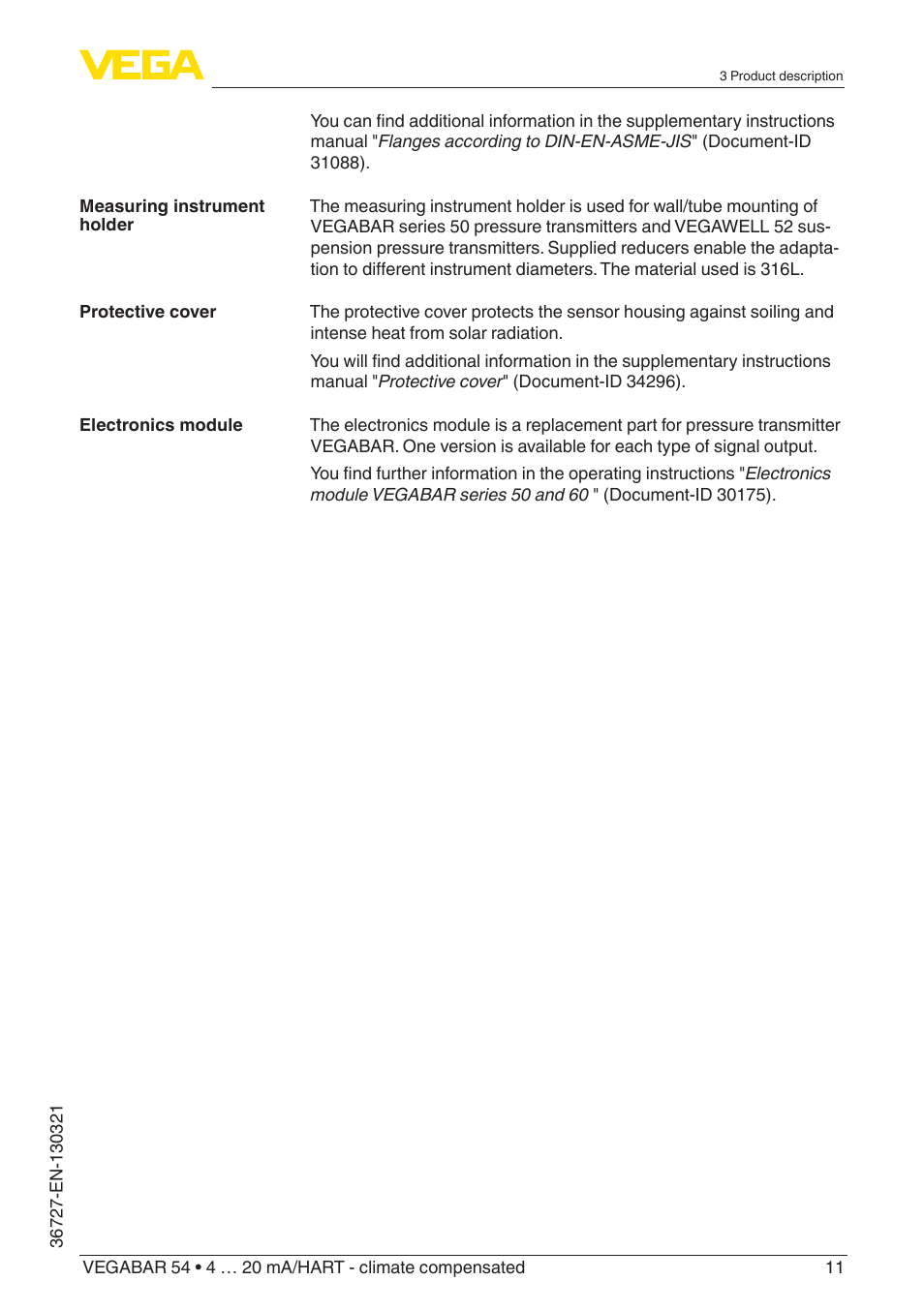 VEGA VEGABAR 54 4 … 20 mA_HART - climate compensated User Manual | Page 11 / 72