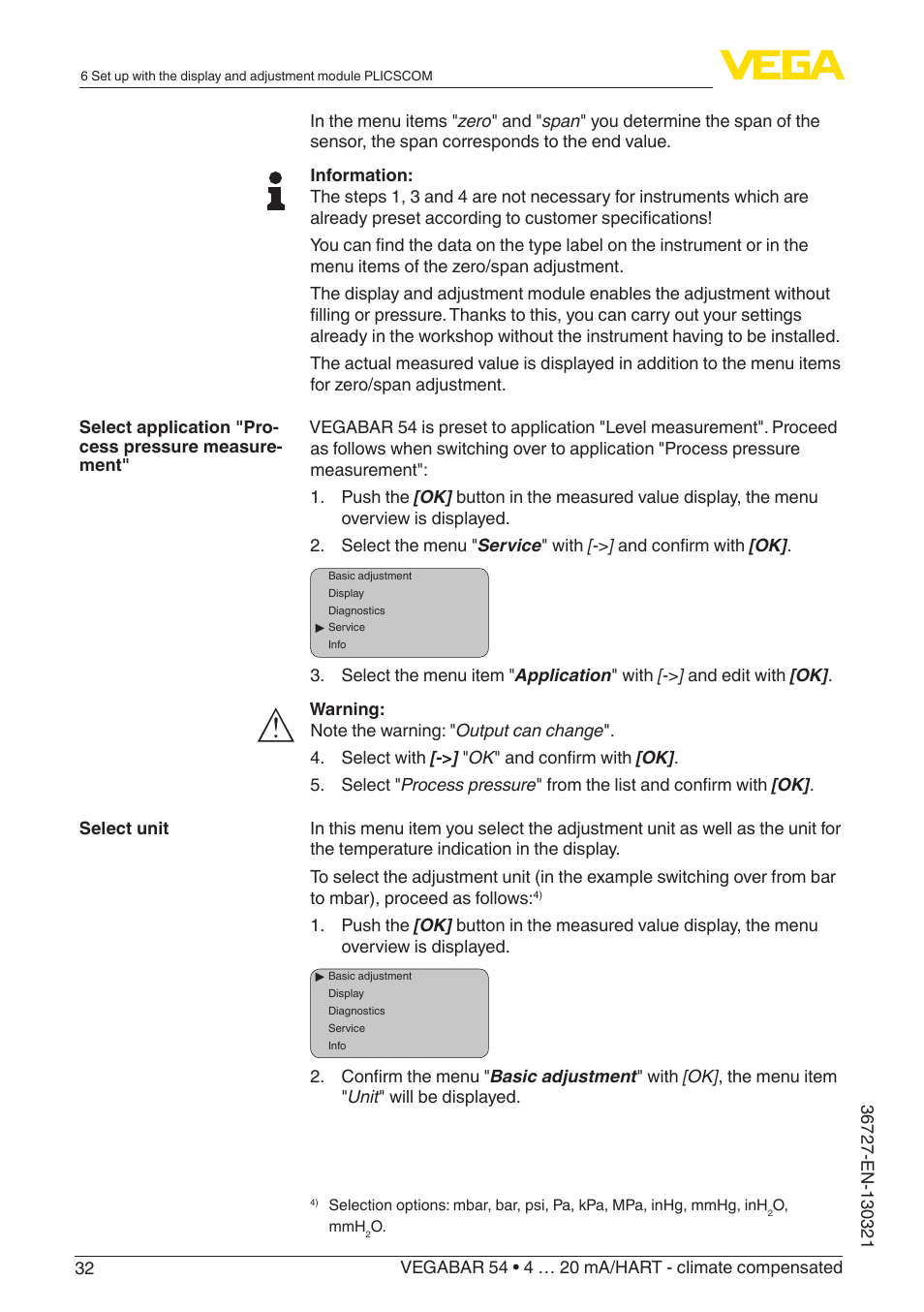 VEGA VEGABAR 54 4 … 20 mA_HART - climate compensated User Manual | Page 32 / 72