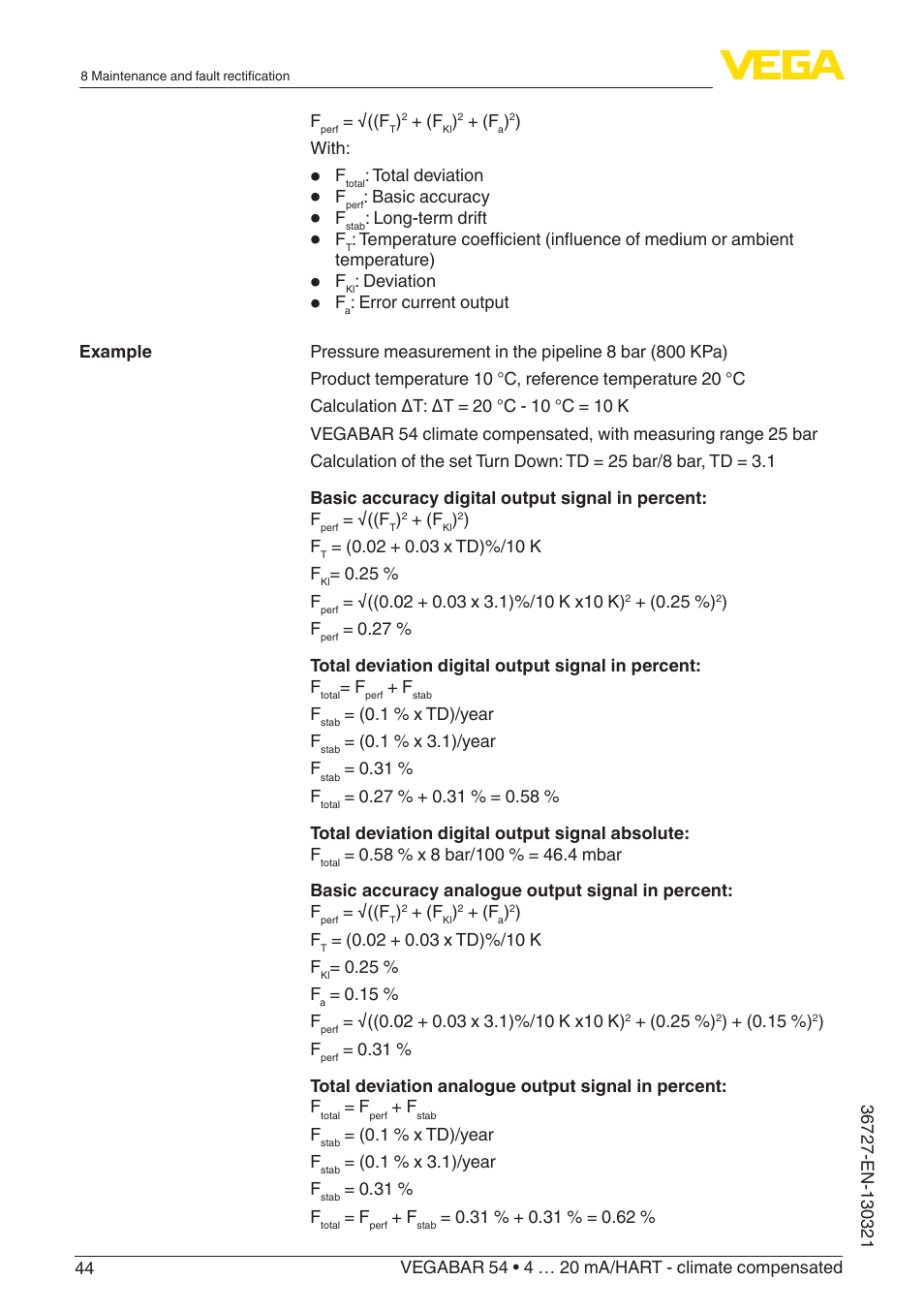 VEGA VEGABAR 54 4 … 20 mA_HART - climate compensated User Manual | Page 44 / 72