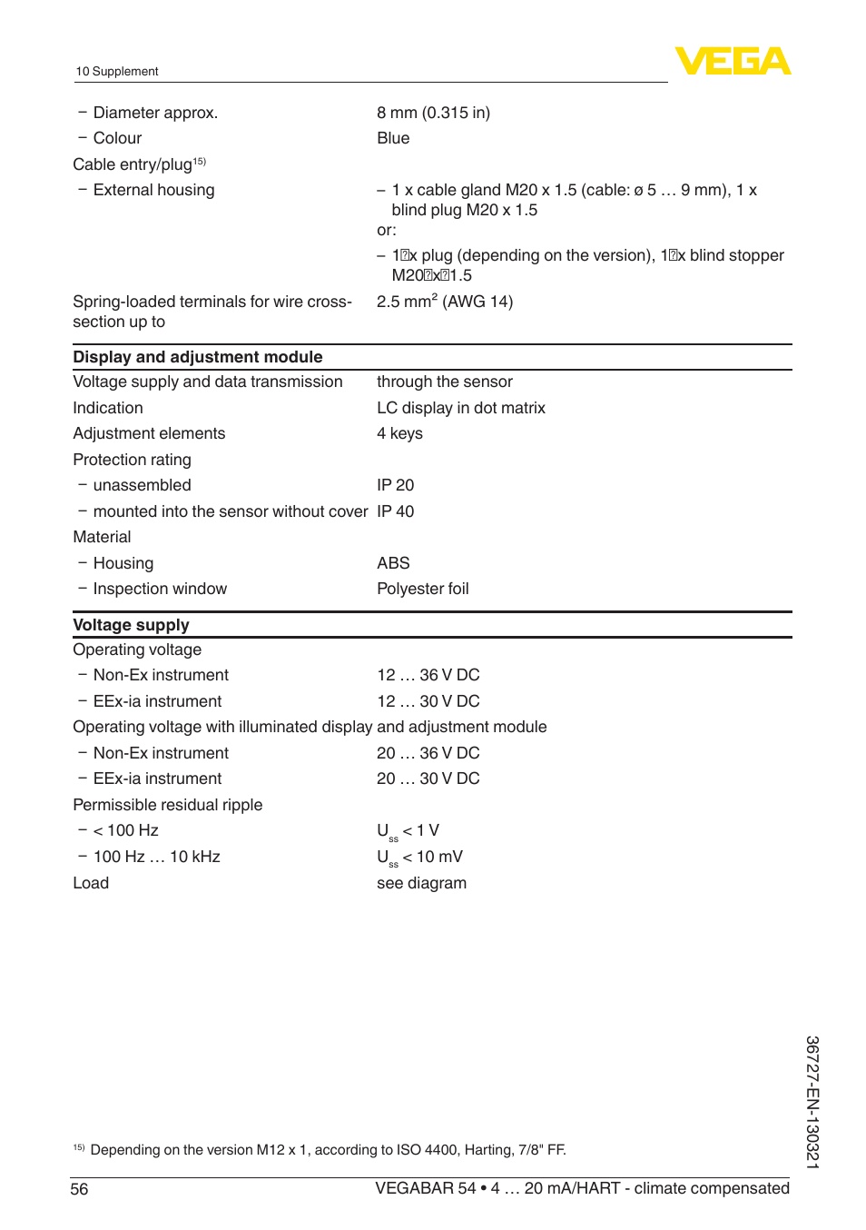 VEGA VEGABAR 54 4 … 20 mA_HART - climate compensated User Manual | Page 56 / 72