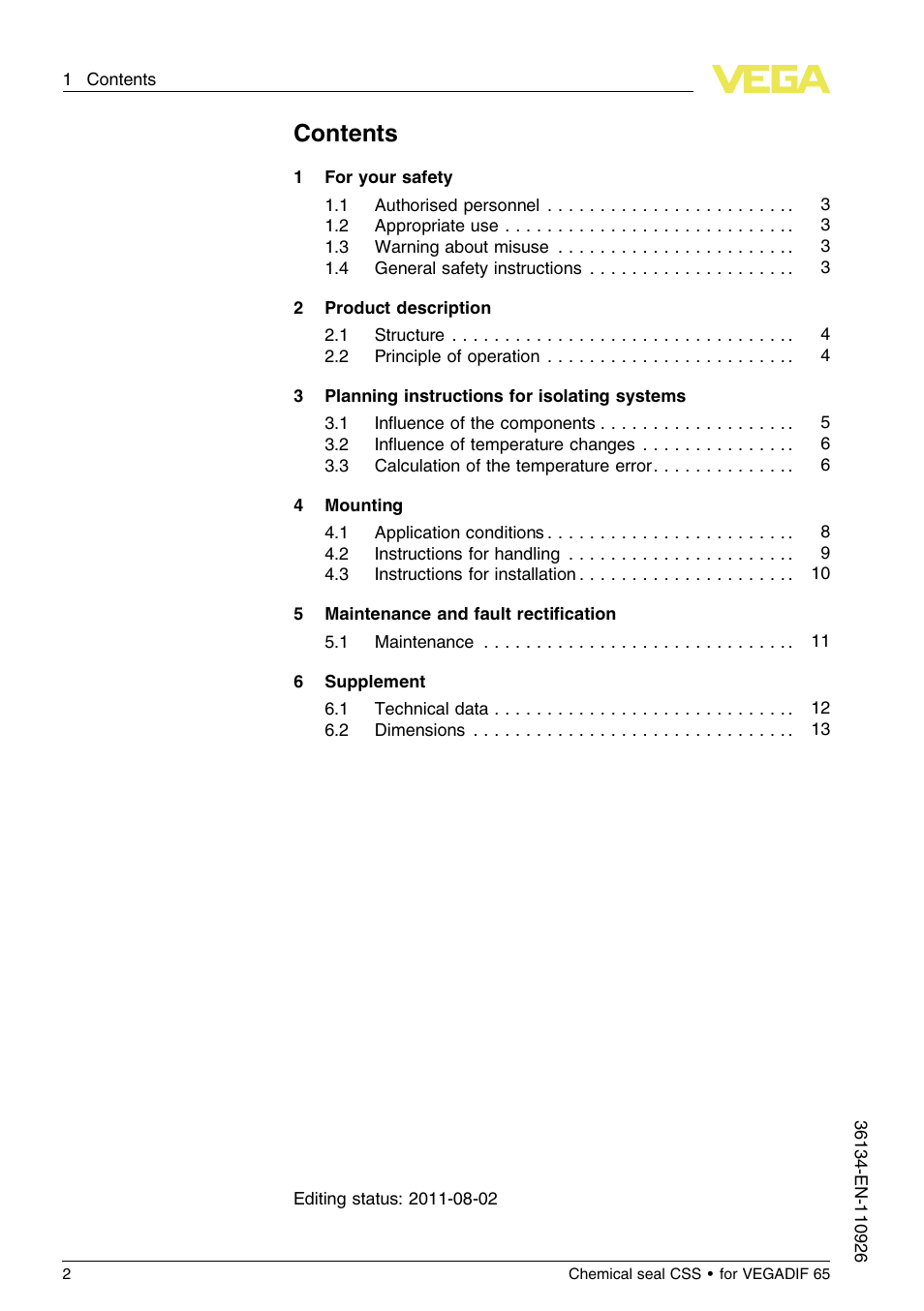 VEGA VEGADIF 65 Chemical seal CSS User Manual | Page 2 / 20