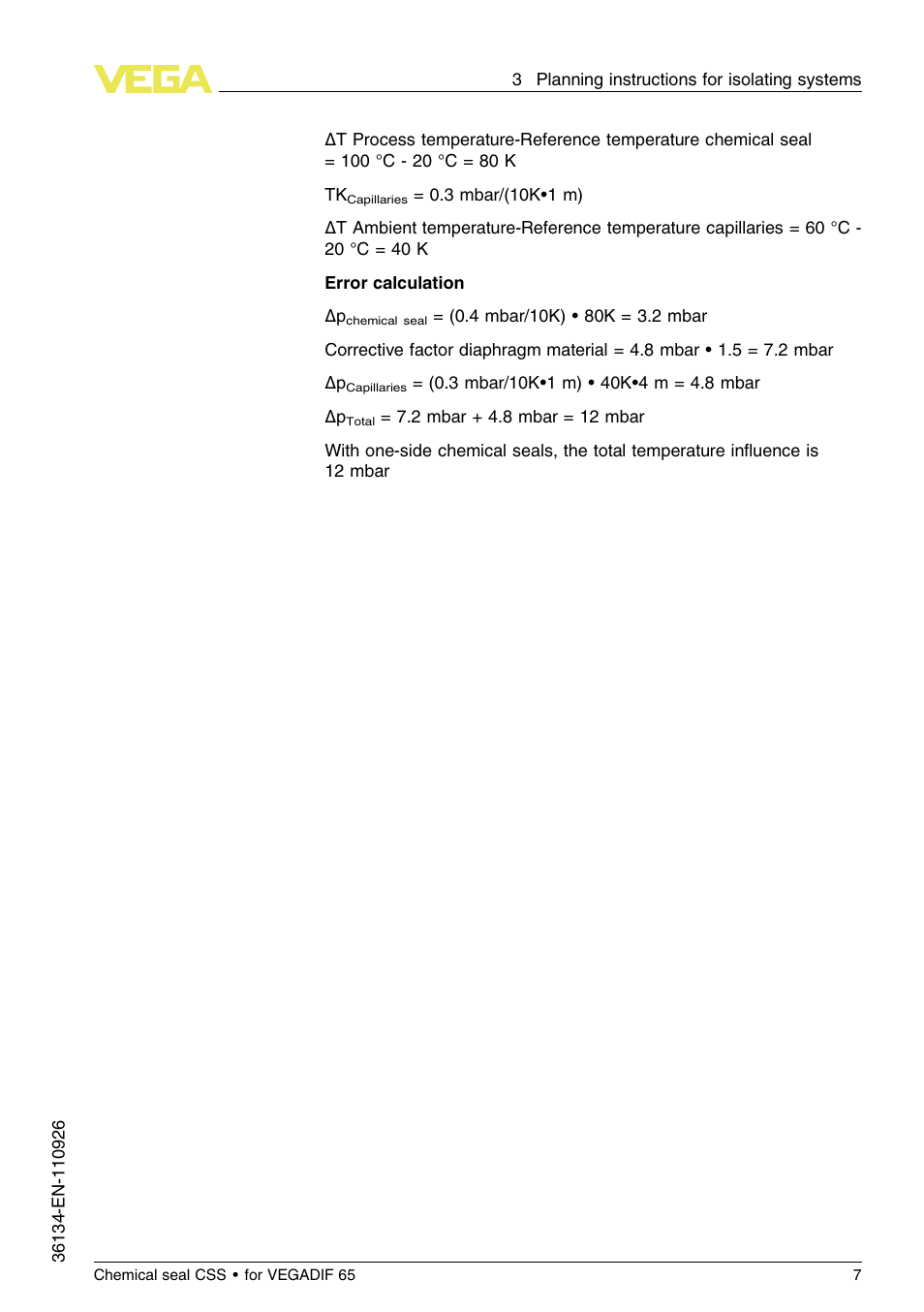 VEGA VEGADIF 65 Chemical seal CSS User Manual | Page 7 / 20