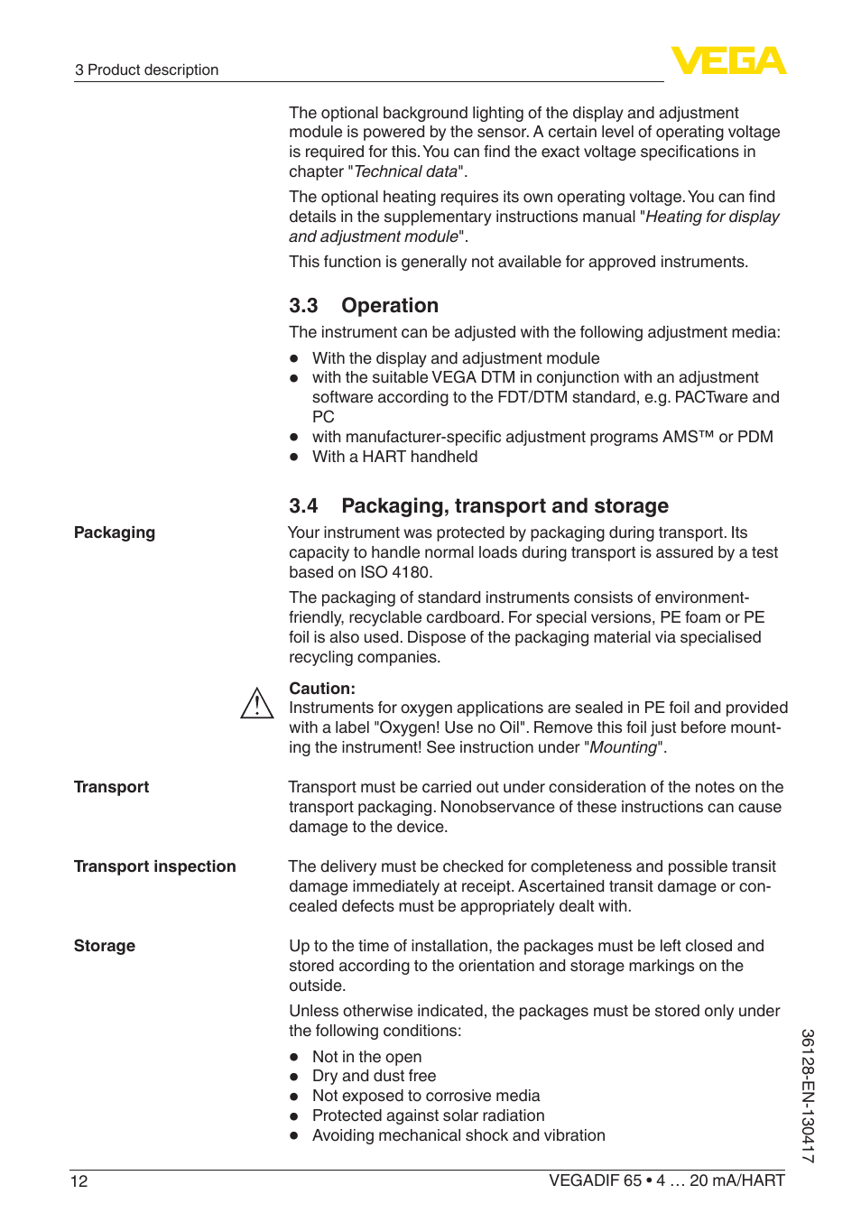 VEGA VEGADIF 65 4 … 20 mA_HART User Manual | Page 12 / 100