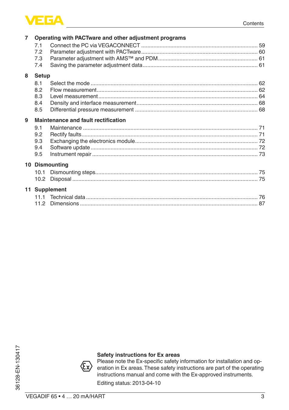 VEGA VEGADIF 65 4 … 20 mA_HART User Manual | Page 3 / 100