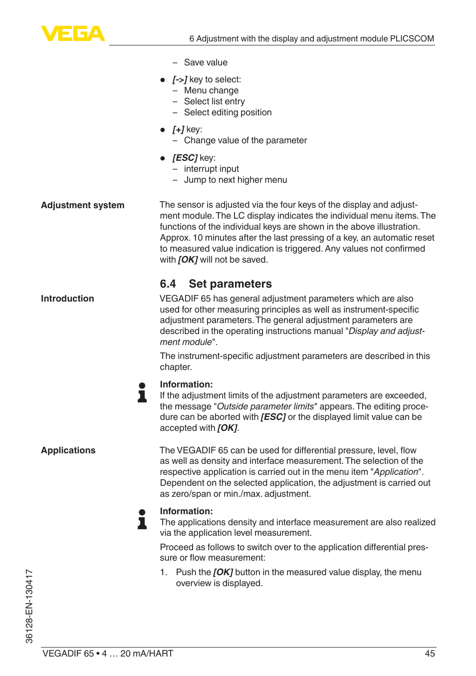 VEGA VEGADIF 65 4 … 20 mA_HART User Manual | Page 45 / 100