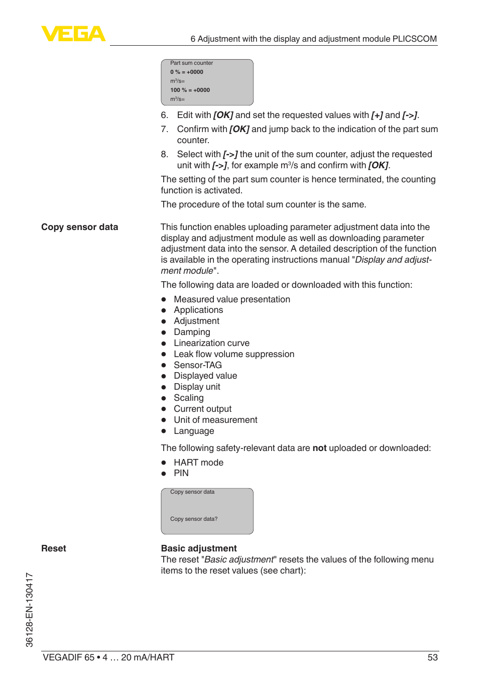 VEGA VEGADIF 65 4 … 20 mA_HART User Manual | Page 53 / 100