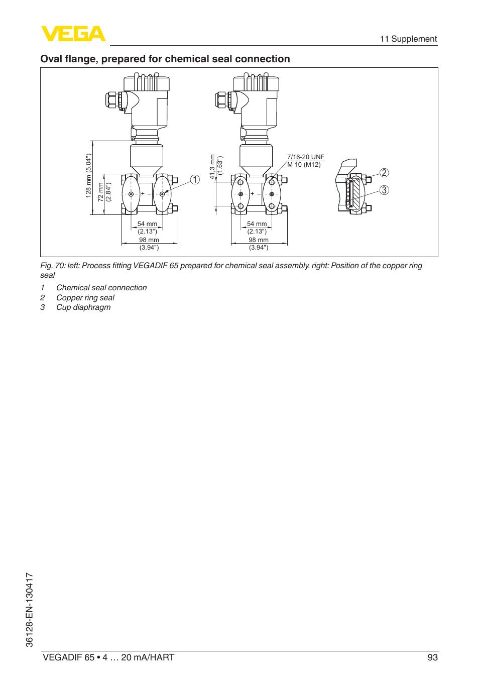 Oval flange, prepared for chemical seal connection | VEGA VEGADIF 65 4 … 20 mA_HART User Manual | Page 93 / 100