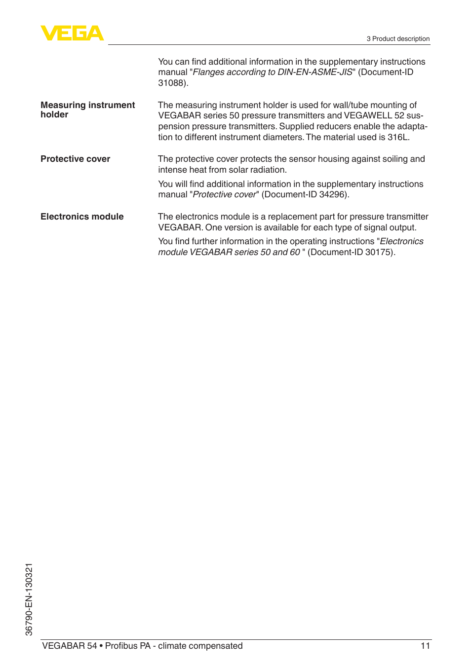 VEGA VEGABAR 54 Profibus PA - climate compensated User Manual | Page 11 / 72