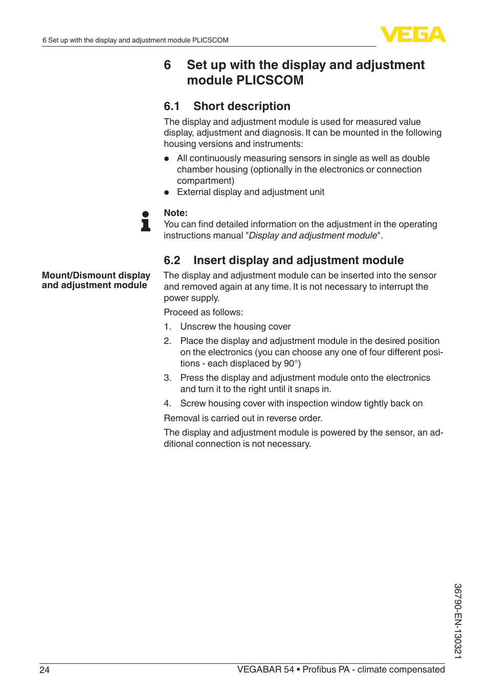 VEGA VEGABAR 54 Profibus PA - climate compensated User Manual | Page 24 / 72